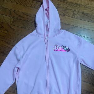 Barbie Light Pink Full-Zip Hooded Sweatshirt with Logo